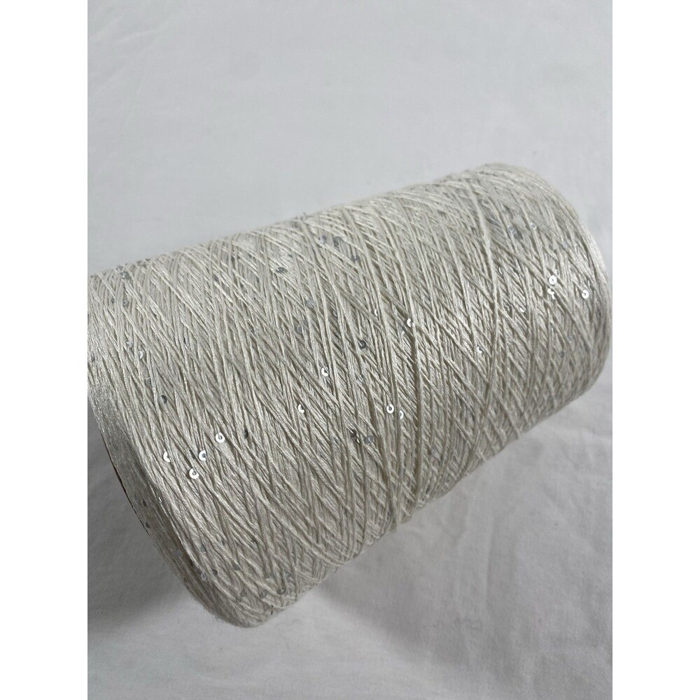 Fancy Cone Yarn Spool Yarn White 95% Cotton Silver Sequins 600g Net Weight #907